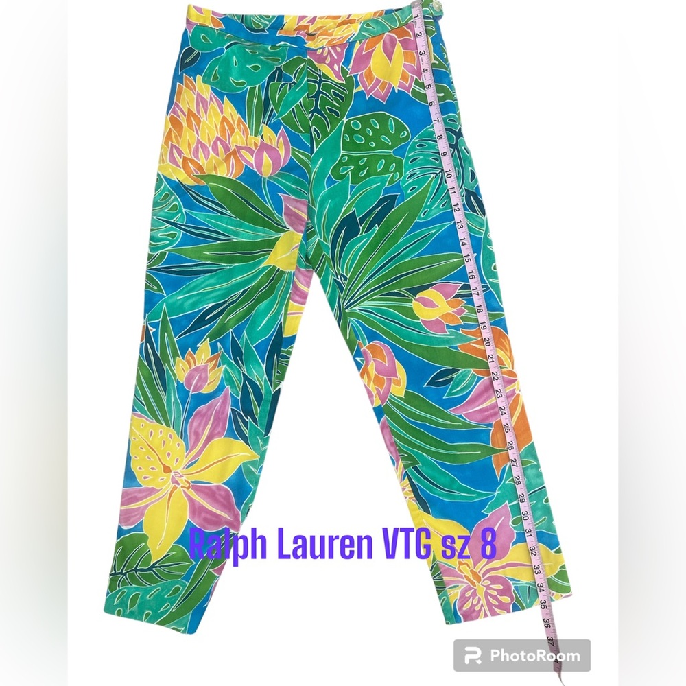 Ralph Lauren Tropical Floral Multicolor Capris Sz 8 Stretch EUC VTG Crop Cute